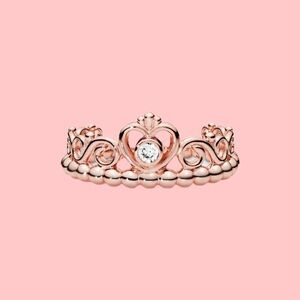 Pandora Gold Heart Crown Ring with Diamond Accent